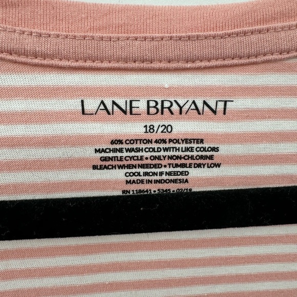 LANE BRYANT pink stripe floral embroidered casual coastal grandma soft tee 18/20 - Picture 5 of 6